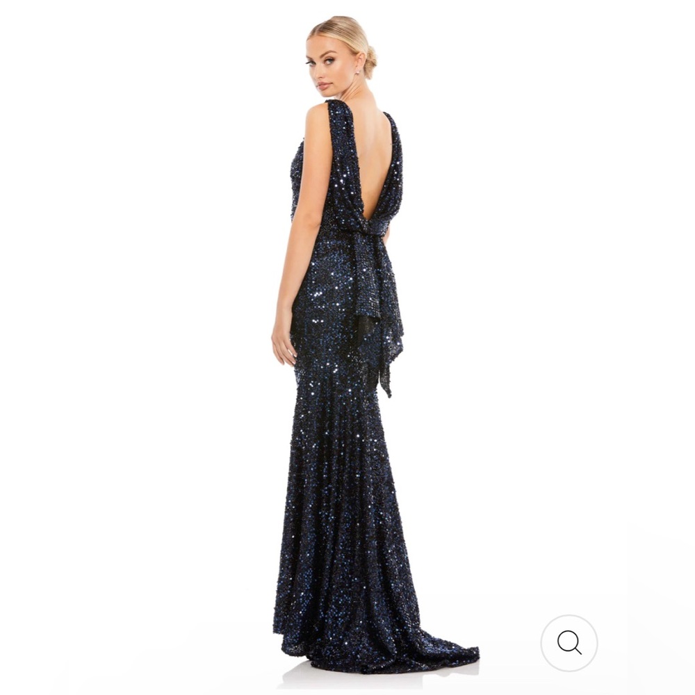 IEENA MAC DUGGAL Cowl Back Boat Neck Sequined Evening Gown 26331 Midnight Blue 2